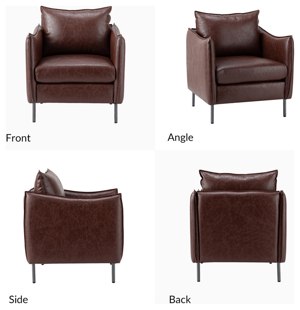 Traditional Leather Armchair With Metal Legs, Brown