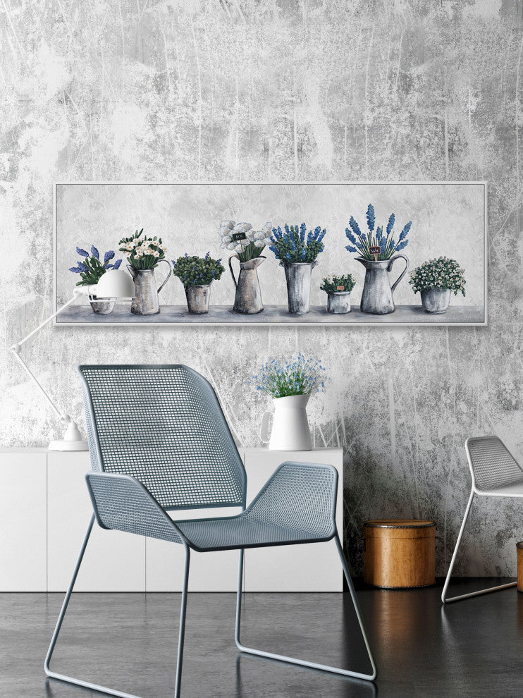 "Gray Planted Pots" Floater Framed Painting Print on Canvas