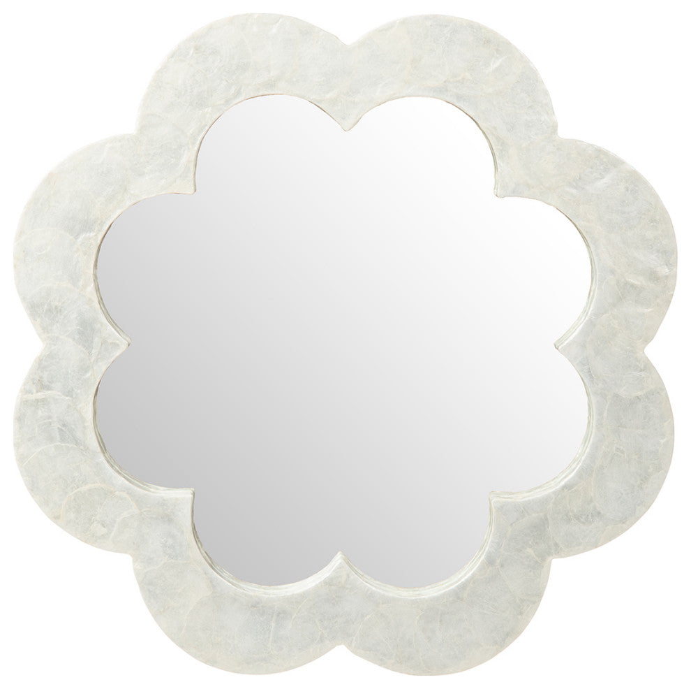 Flower Capiz Seashell Wall Mirror, White