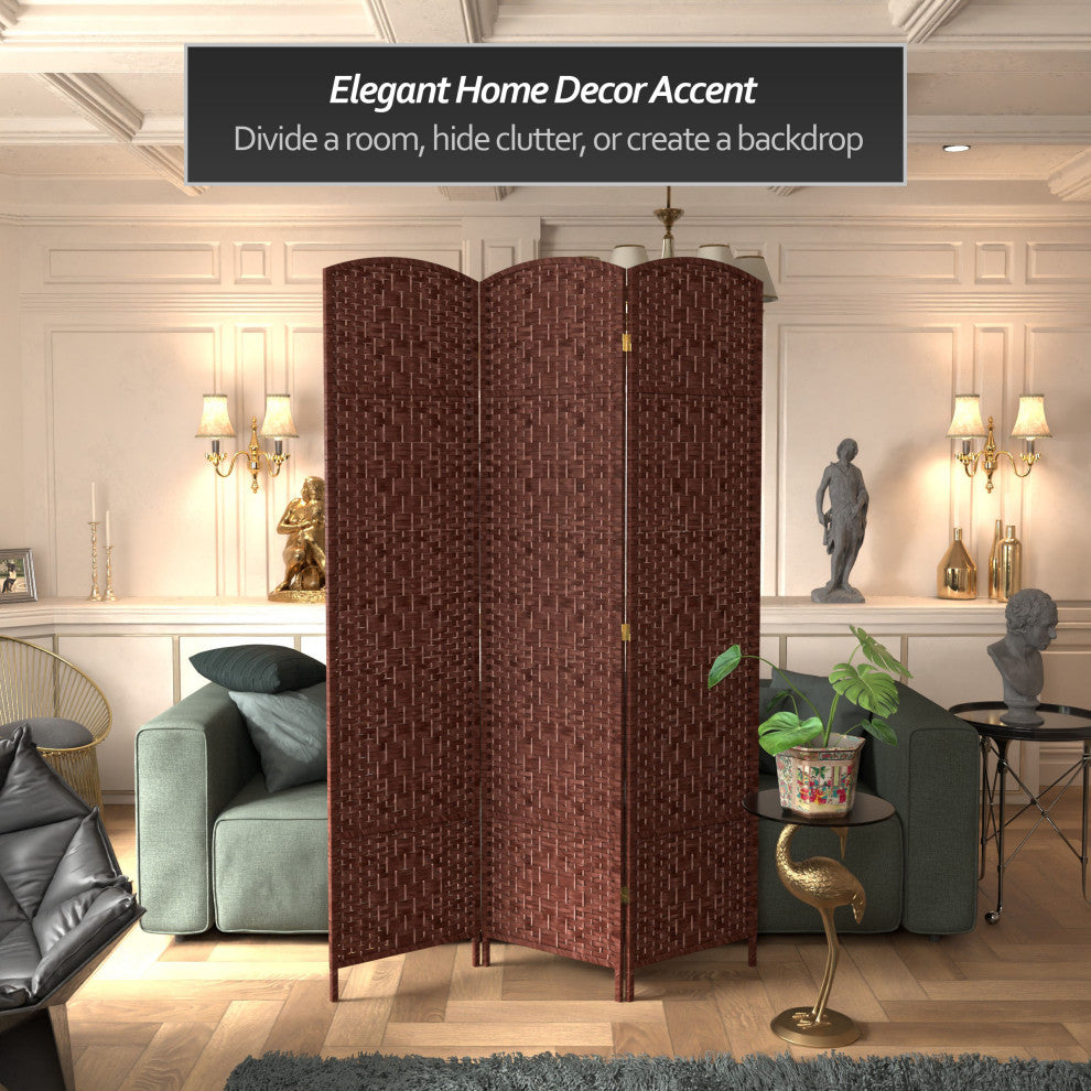 7' Tall Diamond Weave Room Divider, Dark Red, 3 Panels