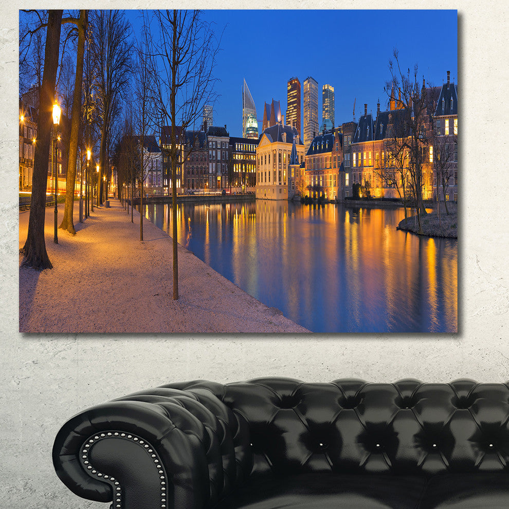 Binnenhof in the Hague Panorama, Modern Seashore Canvas Wall Art, 40"x30"