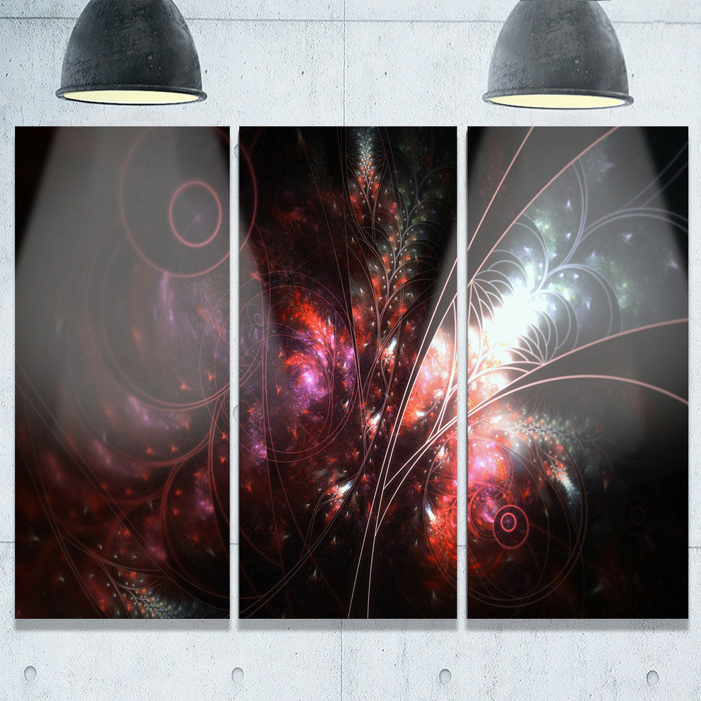 "Dark Alien Digital Art Fractal Flower" Metal Wall Art, 3 Panels, 36"x28"