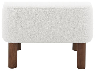 Beatrice Ottoman, White Fabric With Walnut Stained Wood Legs