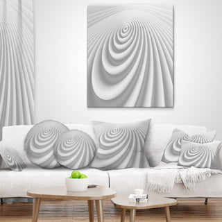 Fractal Rounded White 3D Waves Contemporary Throw Pillow, 16"x16"