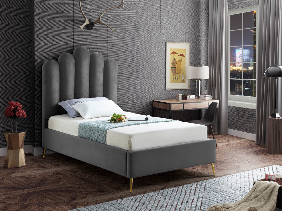 Lily Velvet Bed, Gray, Twin