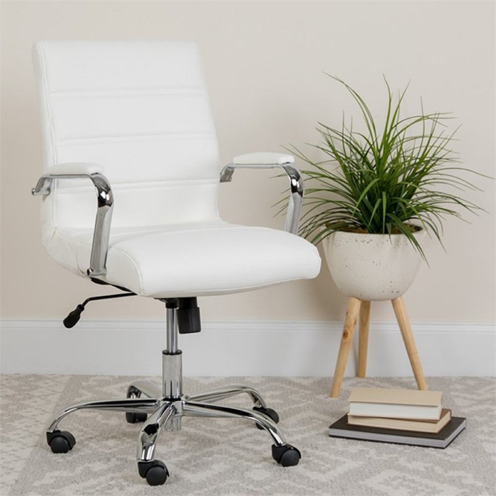 Flash Furniture Mid Back LeatherSoft Office Swivel Chair in White and Chrome