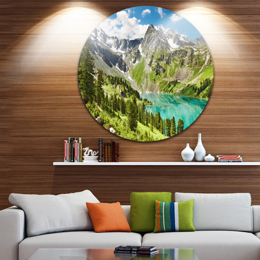 Lake On Green Valley, Photography Landscape Round Metal Wall Art, 38"