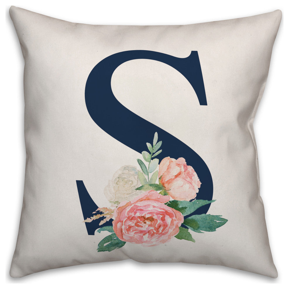 Floral Monogram S 18x18 Indoor/Outdoor Pillow