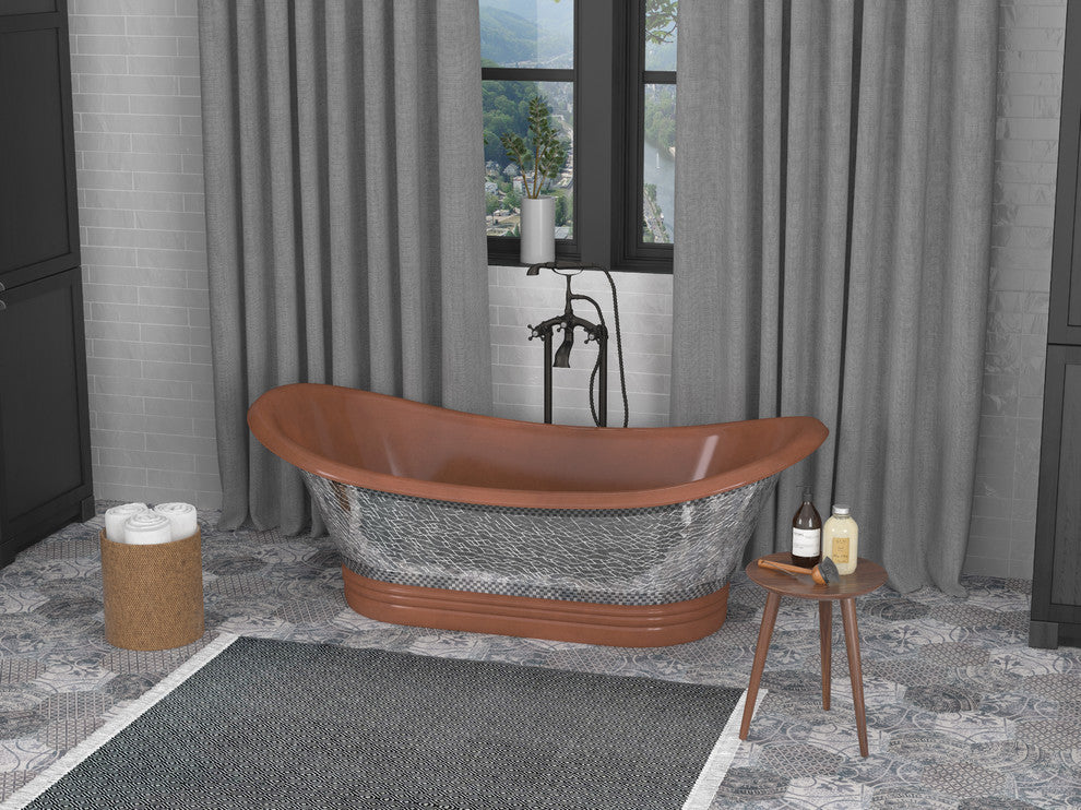 Banten 68" Handmade Copper Double Slipper Flatbottom Non-Whirlpool Bathtub