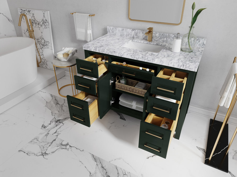 Cambridge 48 Single Sink Bath Vanity in Dark Green, 2" Calacatta Nuvo Top