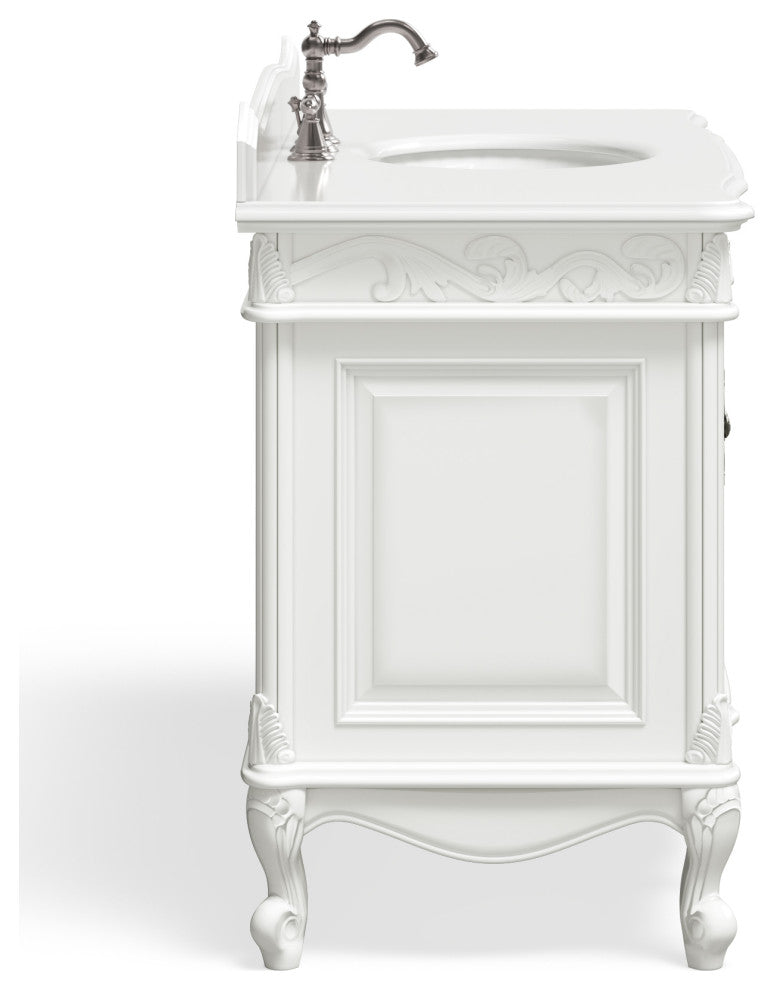 Antique White Traditional Style Single Sink Beckham Bathroom Vanity, White, 48", Single Sink, With Mirror, Freestanding