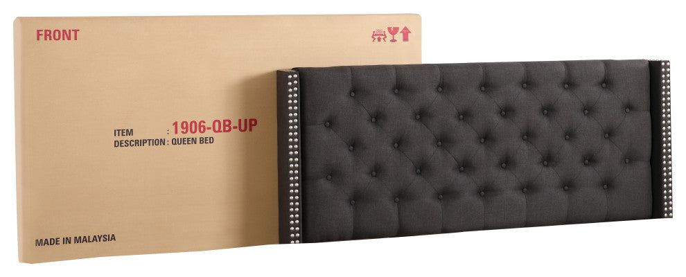Brice Upholstered Twill Bed, Ash Black, Full