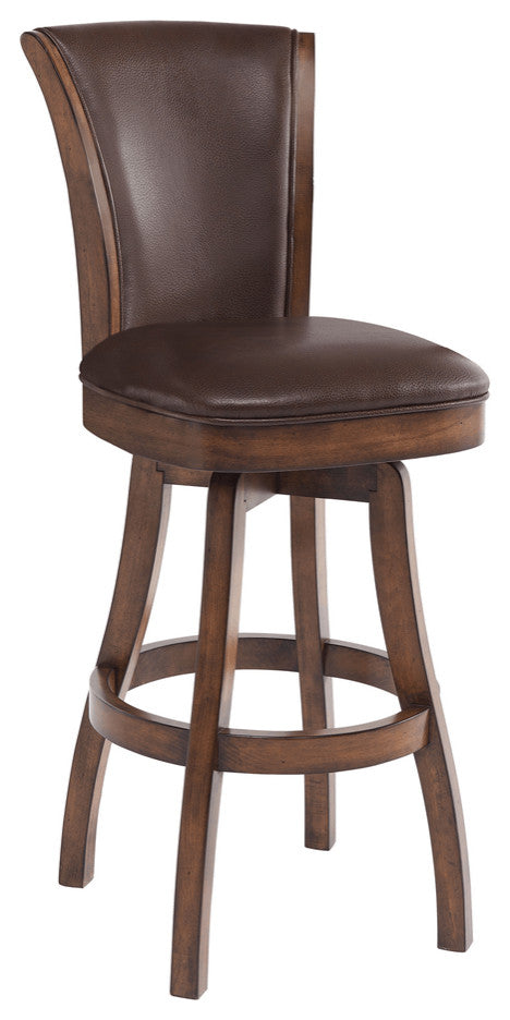 45" Brown Faux Leather And Solid Wood Swivel Bar Height Chair
