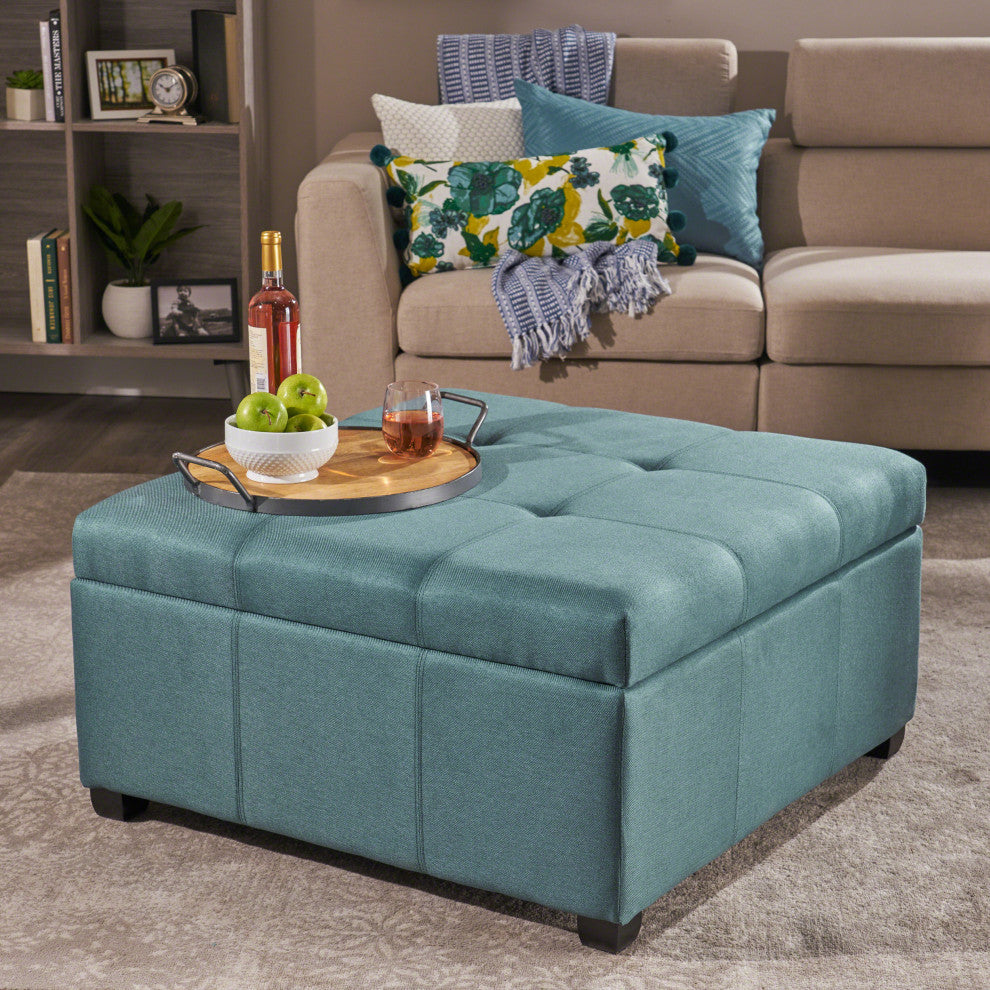 GDF Studio Carlyle Fabric Storage Ottoman, Dark Teal Fabric