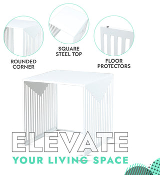 LeisureMod Cisco Modern Square Steel Side Table, White