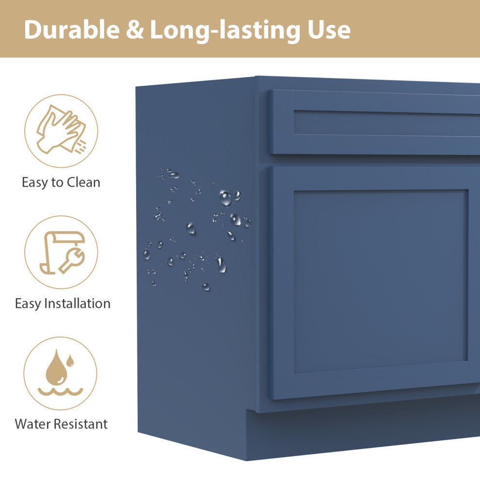 Vanity Art Vanity Base Cabinet, No Top, Drawers on Right, 36", Blue