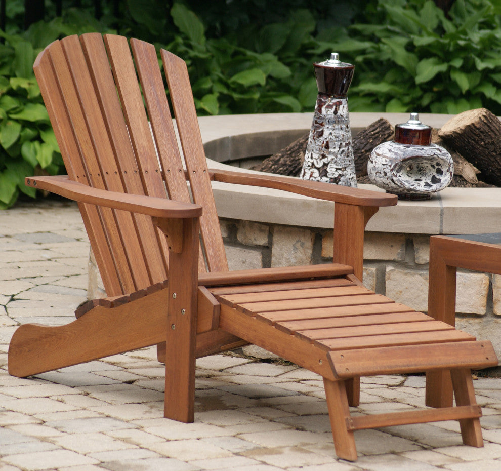 Eucalyptus Adirondack Chair With Built-In Ottoman