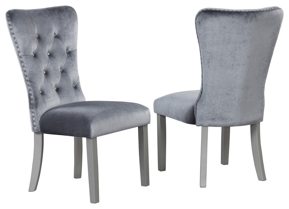 Geneva Silver Champagne Velvet Upholstered Side Chair, Set of 2