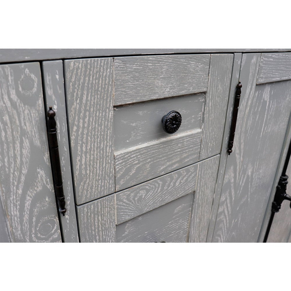 55" Double Vanity, Gray Ash Finish With Black Galaxy Granite Top