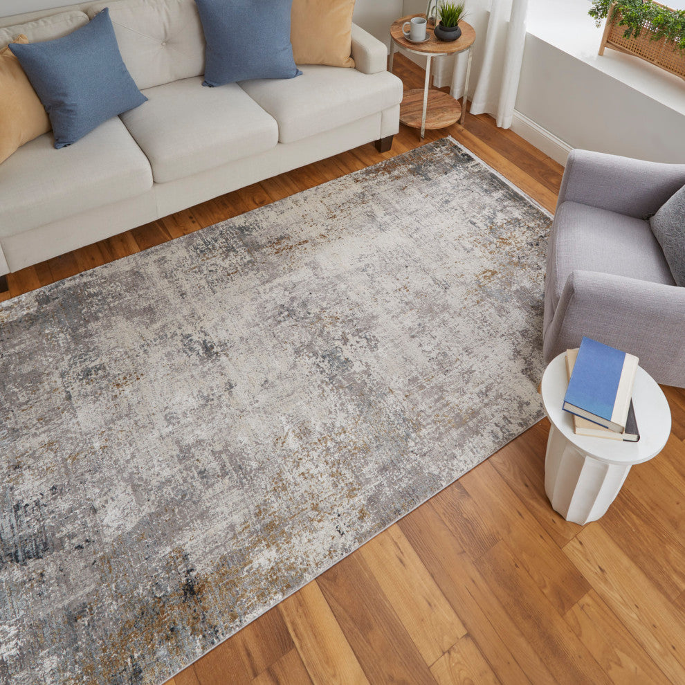 Weave & Wander Lindstra Gradient Watercolor Rug, Light Gray/Ivory, 9'9"x13'2"