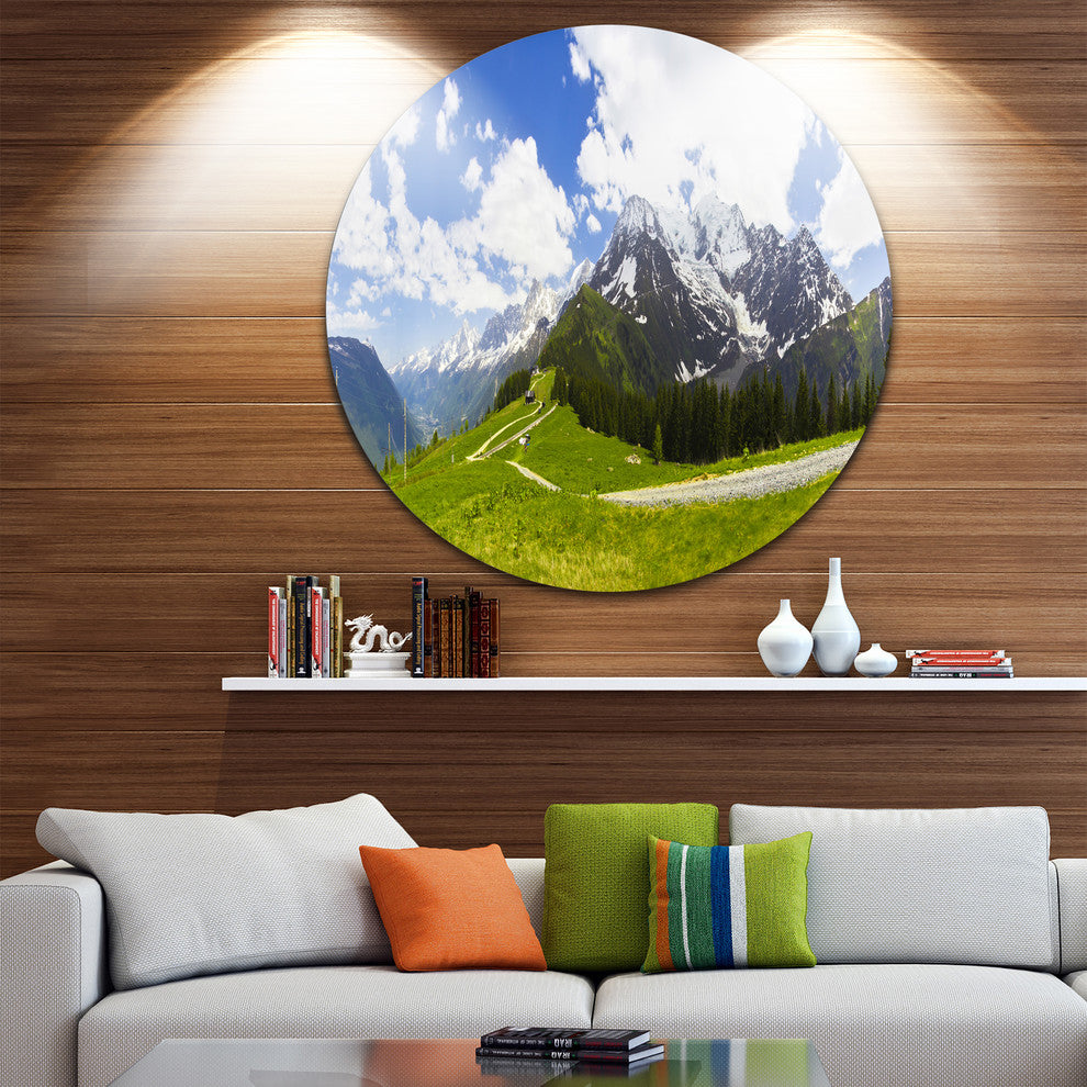Valley In French Alps Panorama, Landscape Round Wall Art, 23"