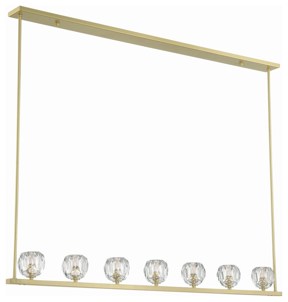Aragon 7-Light Soft Brass Chandelier, Faceted Cut Crystal
