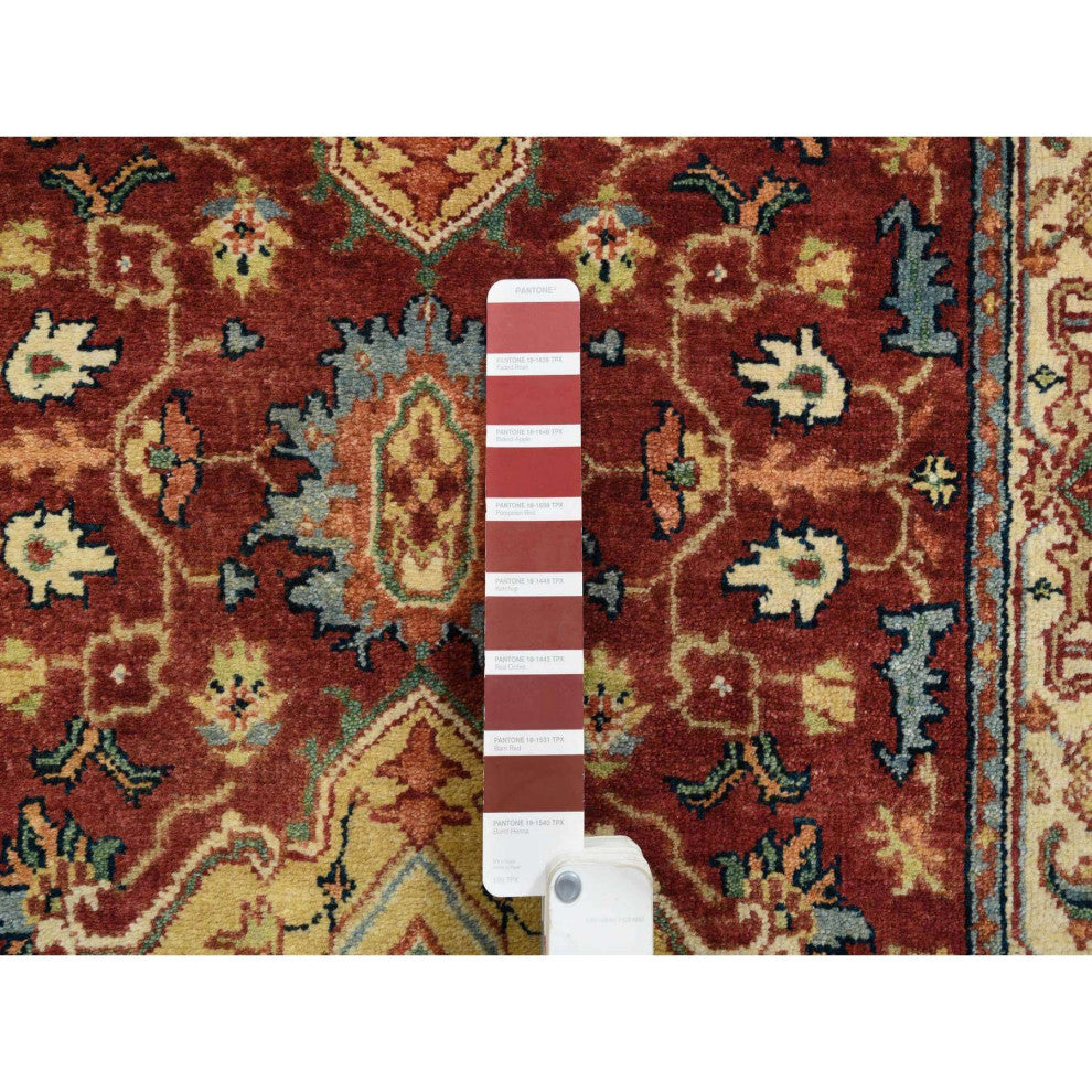 Red Hand Spun Wool Hand Knotted Antiqued Fine Heriz XL Runner Rug, 2'6"x18'2"