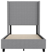 Quinn Upholstered Platform Bed with Channel Stitched Wingback Headboard, Gray, Twin