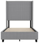 Quinn Upholstered Platform Bed with Channel Stitched Wingback Headboard, Gray, Twin