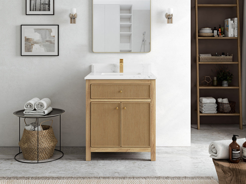 Sonoma 30 Single Sink Bath Vanity in Light Natural Teak with 1.5" Empira Quartz