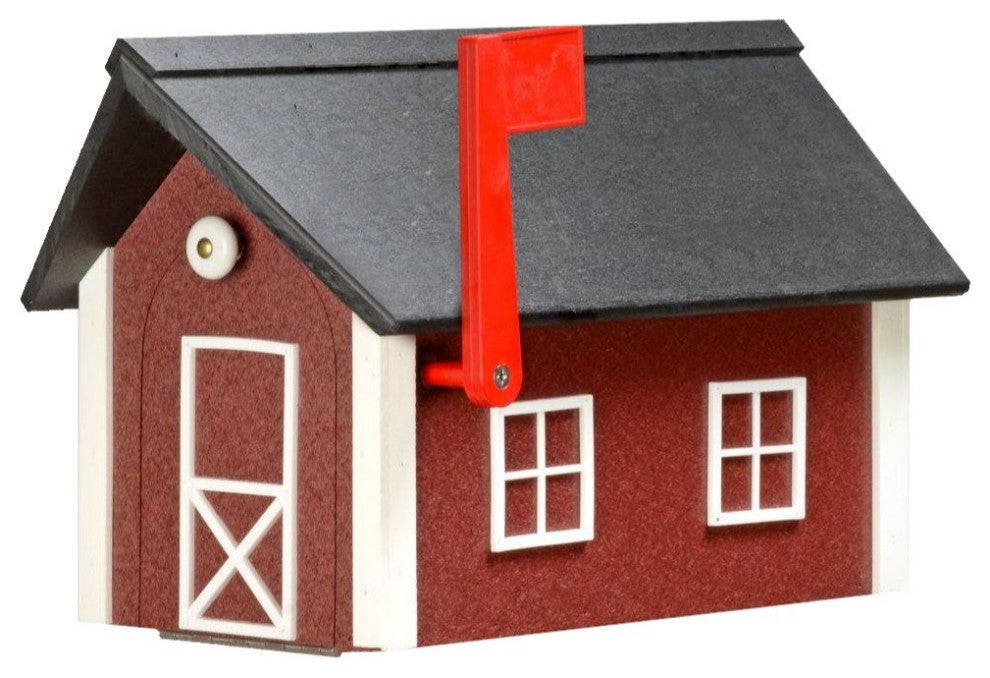 Poly Roof Standard Mailbox, Cherrywood & White, Black Roof