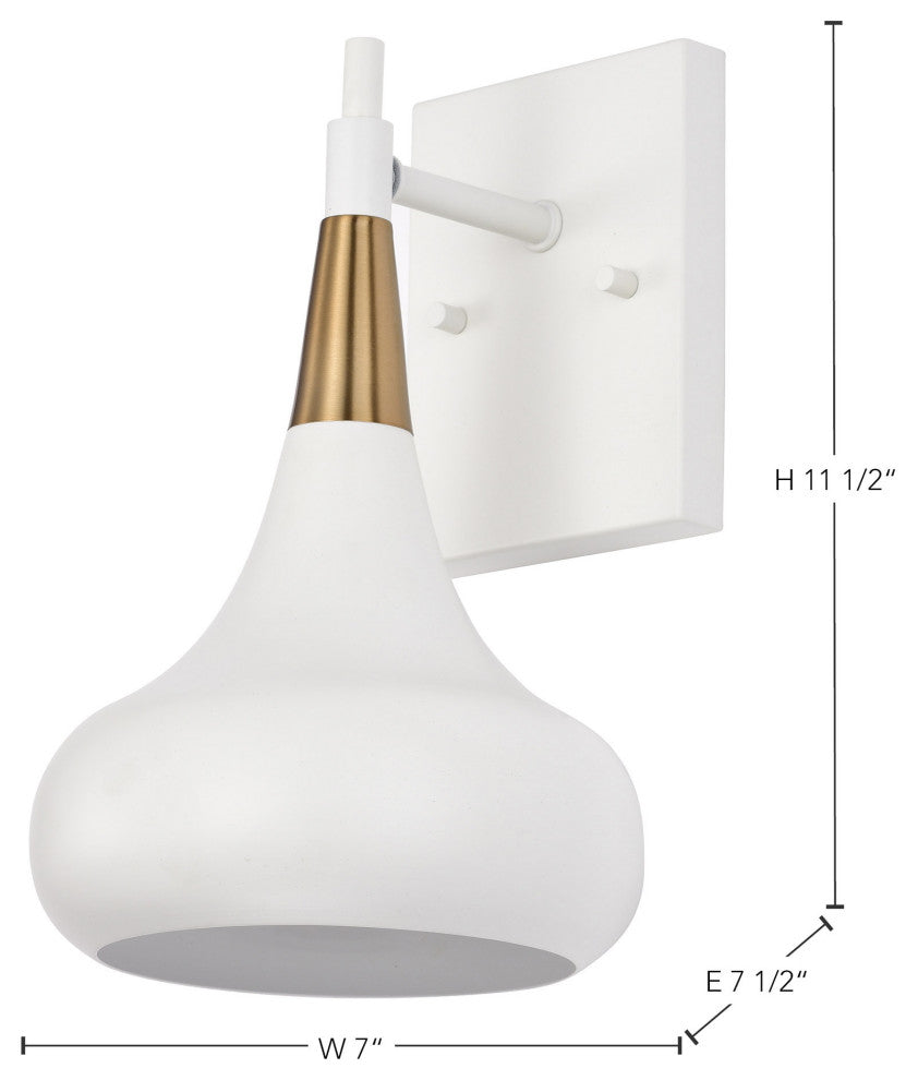 Phoenix 1-Light Wall Sconce, Matte White With Vintage Brass