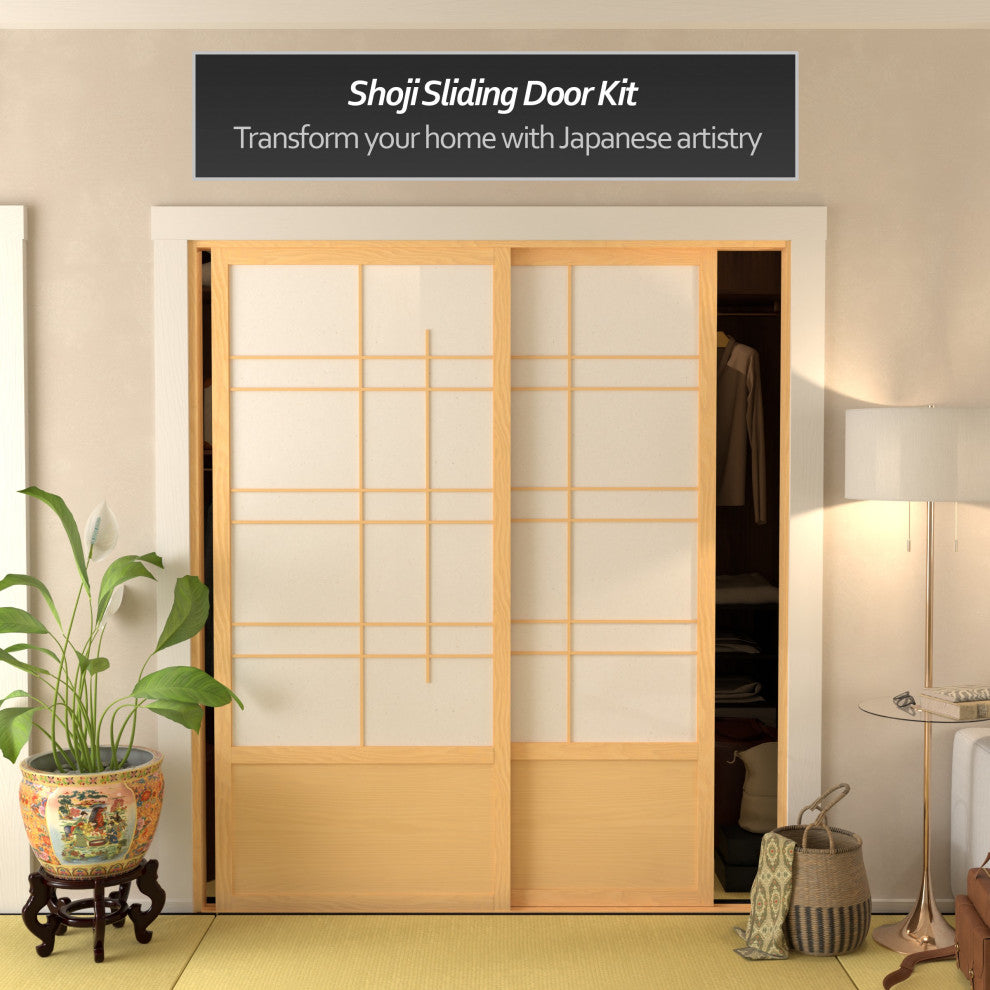 7' Tall Eudes Shoji Sliding Door Kit, Double, Sided, Natural