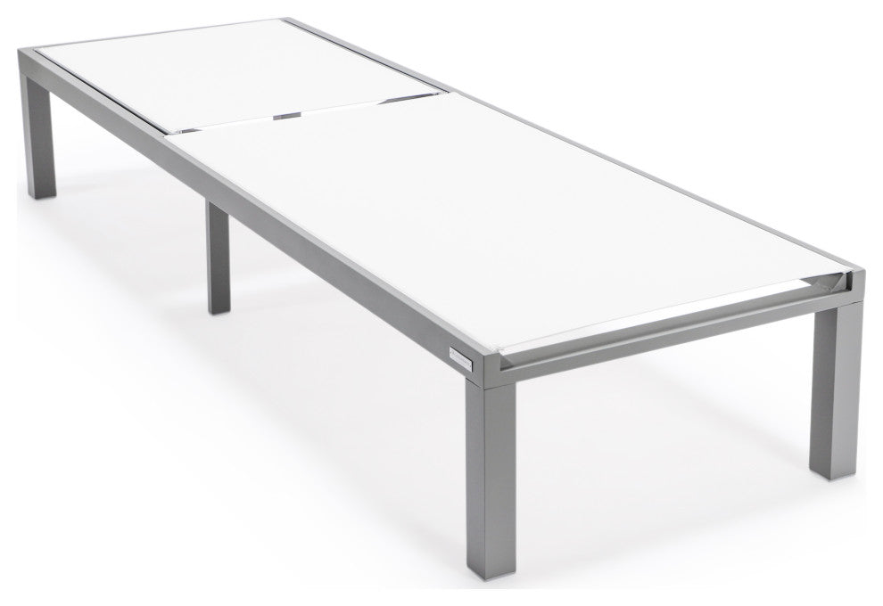 LeisureMod Marlin Patio Chaise Lounge Chair With Gray Frame, White