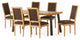 Marten Farmhouse Fabric Upholstered Wood and Cane 7 Piece Dining Set, Brown + Natural + Rustic Metal + Natural Stained