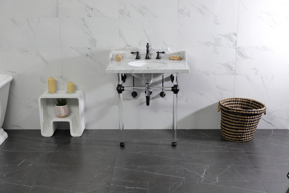 Kingston Brass LMS3030MA5 30" Carrara Marble Console Sink, Acrylic Legs