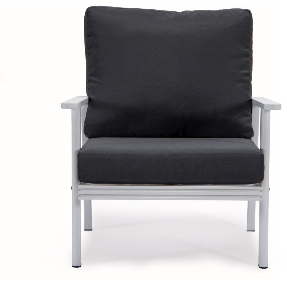 LeisureMod Walbrooke 3-Piece Patio Set With White Aluminum Frame and Cushions, Charcoal