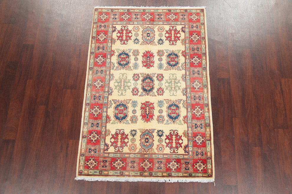 Traditional Kazak Oriental Hand Made Pakistani Area Rug, Beige, 5'10"x4'0