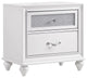 Contemporary 2 Drawers Nightstand, Upper Drawer With Glittering Accent, White