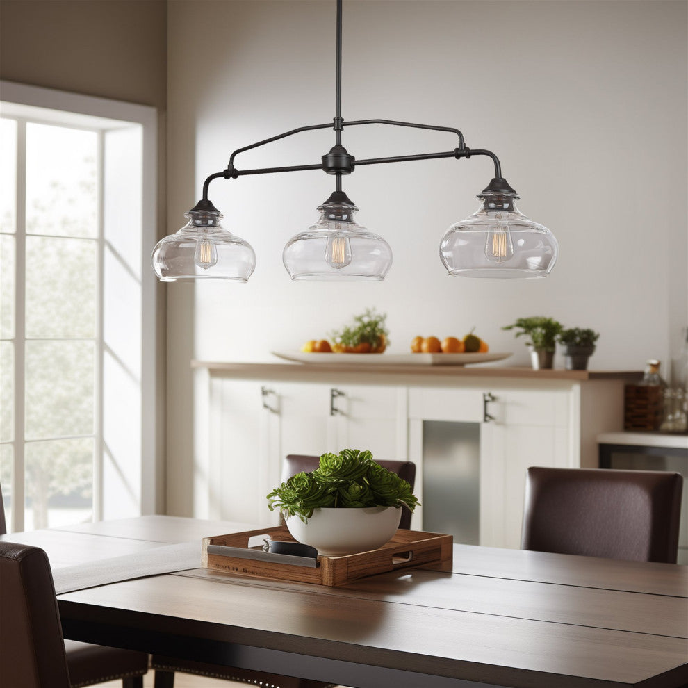 Kira Home Harlow 38" Farmhouse Kitchen Island Light, Glass Shades, Adjustable