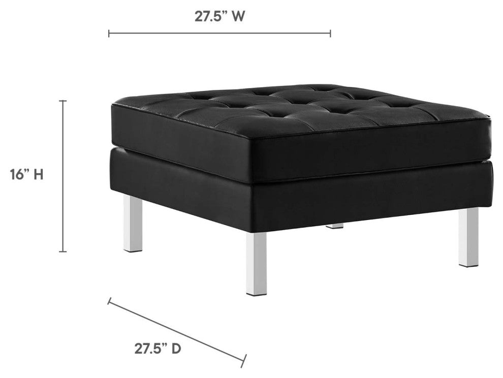 Modern Living Lounge Accent Chair Ottoman, Faux Vinyl Leather, Black Silver, Black