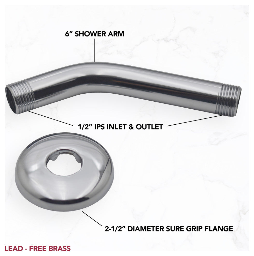 6" Shower Arm In Polished Brass, Polished Chrome
