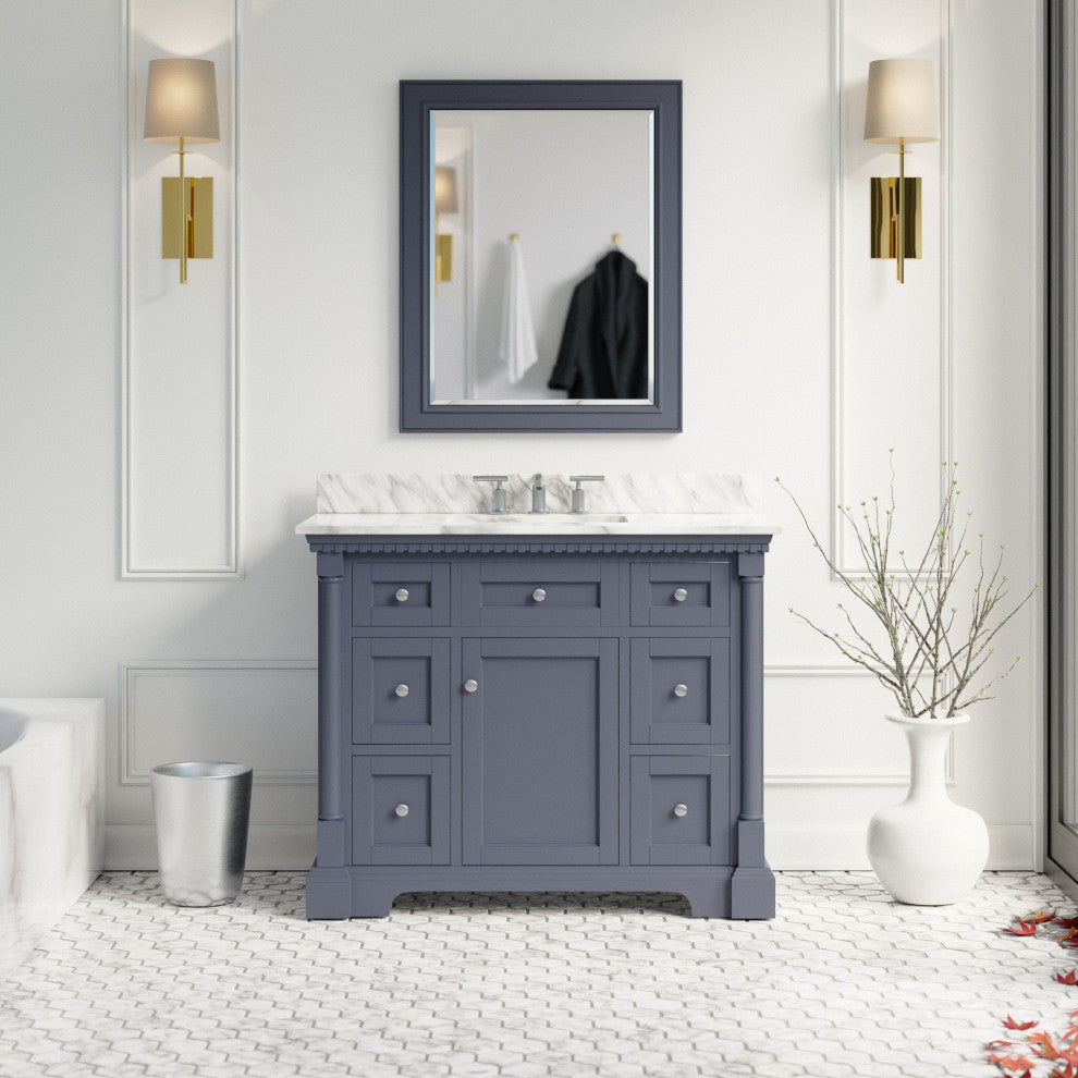 Sydney 42" Bathroom Vanity, Marine Gray, Carrara Marble