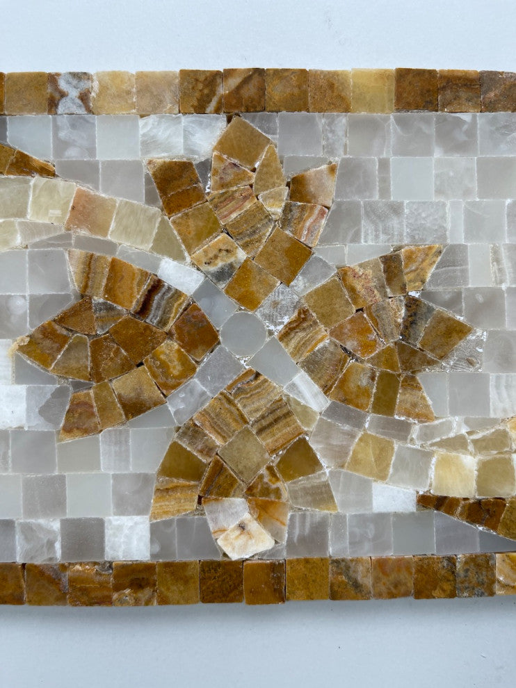 Marble Mosaic Border Listello Accent Tile Clover Onyx 4.7x12 Polished, 1 piece