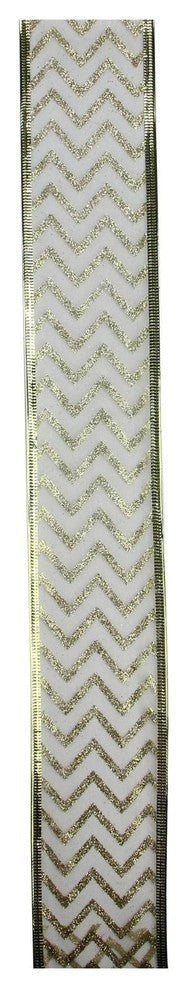 Green Chevron Print Wired Christmas Craft Ribbon