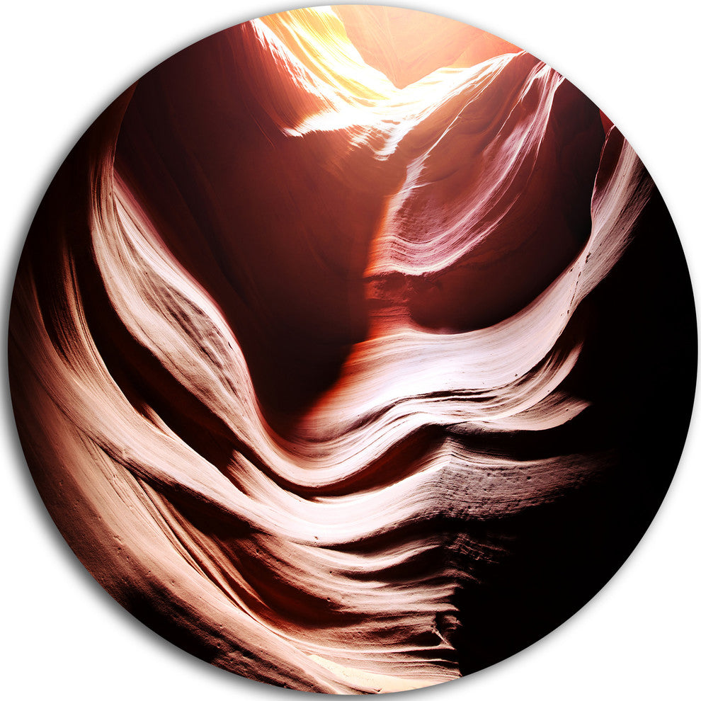 Antelope Canyon In Brown Shade, Landscape Round Metal Wall Art, 23"