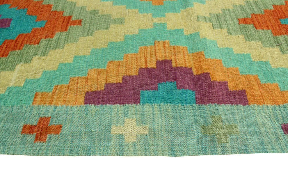 Sangat Kilim Radburn Light Green/Gold Runner, 2'7x7'10