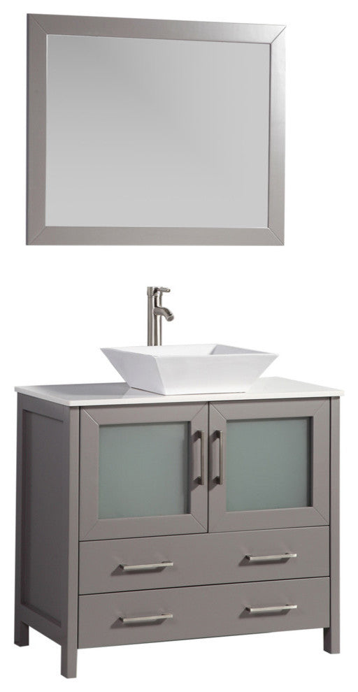 Vanity Art Vanity Set With Vessel Sink, Gray, 36", Led Sensor-Switch Mirror