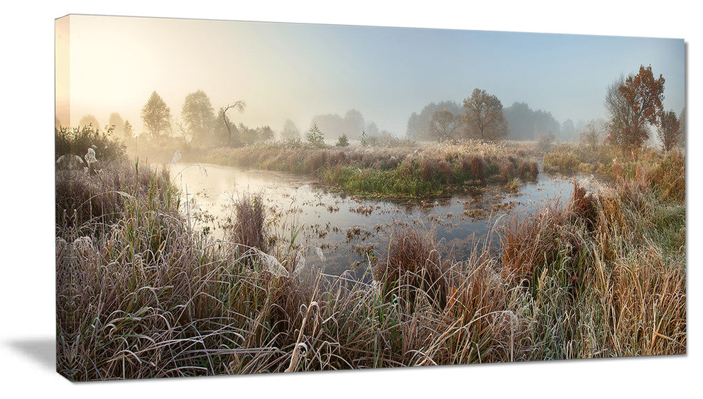 "Frosty Grass Aside River Panorama" Landscape Wall Art, 40"x20"