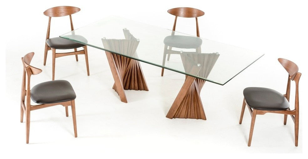 Modrest Corbin Modern Walnut and Glass Dining Table